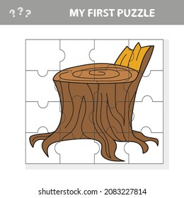 Jigsaw puzzle with stump. Easy puzzle game for kids. My first puzzle