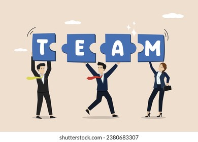 Jigsaw Puzzle Team verbunden, Teamwork Lösung Probleme, Zusammenarbeit auf dem Weg zum gegenseitigen Erfolg, Kollegen zusammenarbeiten, Business-Mitarbeiter helfen, Team-Puzzle zu verbinden.