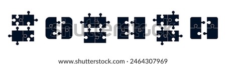 Jigsaw puzzle template with blank pieces grid pattern. Flat vector illustration isolated on white background.