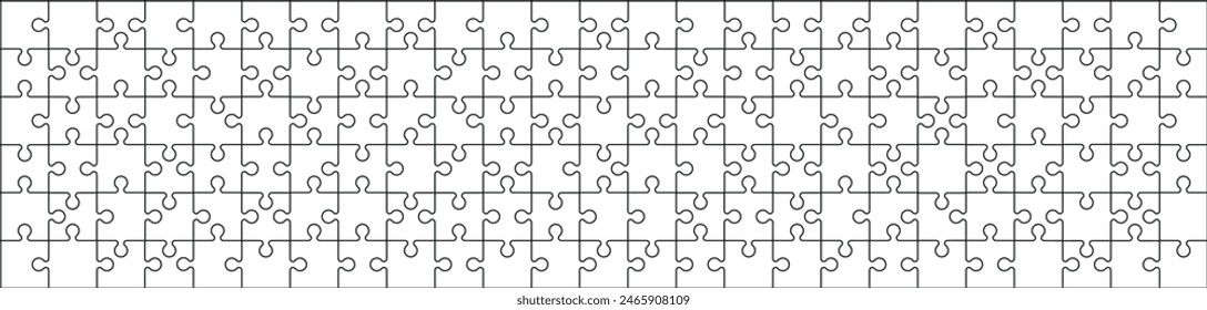 Jigsaw puzzle template with pieces arranged in a grid pattern framed. Flat vector illustration isolated on white background.