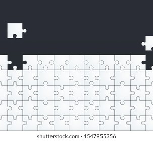 Jigsaw Puzzle Template. White puzzles on a dark background, teamwork or business decision theme.