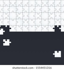 Jigsaw Puzzle Template. White puzzles on a dark background. Business concept connecting puzzle pieces, solving a problem, loss of connection.