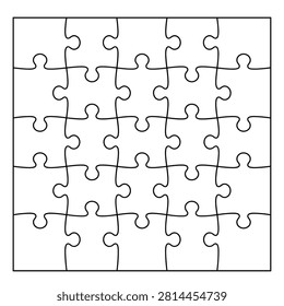 Jigsaw puzzle themed element pack, minimalist line style, interlocking segments, logical connections, empty spaces, square shapes, and patterns