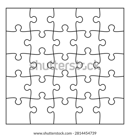 Jigsaw puzzle themed element pack, minimalist line style, interlocking segments, logical connections, empty spaces, square shapes, and patterns