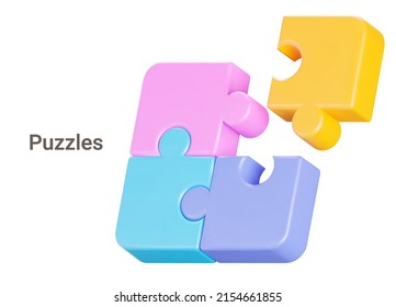 Jigsaw puzzle. Tiling puzzle. Puzzles parts. Isolated 3d object on a transparent background Stock Vector
