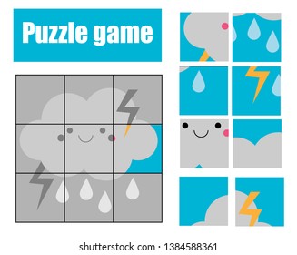 Jigsaw puzzle for toddlers. Match pieces and complete picture of cutethunder cloud. Educational game for children and kids.