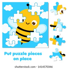 Jigsaw puzzle for toddlers. Match pieces and complete picture of funny bee. Educational game for children and kids.