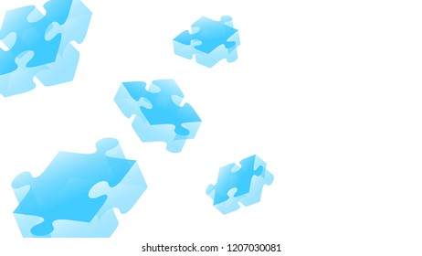 Jigsaw puzzle transparency 3D isometric virtual blue color illustration isolated on white background with copy space, vector eps 10