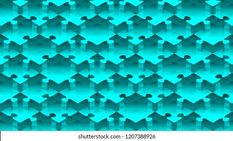 Jigsaw puzzle transparency 3D isometric virtual blue color illustration isolated on black background with copy space, vector eps 10