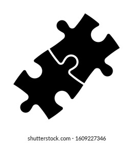 Jigsaw puzzle of two black pieces. Team cooperation, teamwork or solution business theme. Simple flat vector illustration.