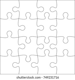Jigsaw puzzle vector blank template or cutting guidelines of 20 pieces on white background. 