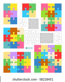 Jigsaw puzzle vector blank templates and colorful patterns ( for high res JPEG or TIFF see image  58218454 )