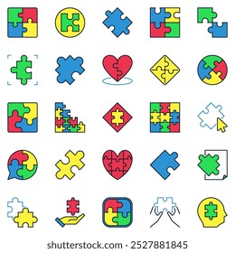 Jigsaw Puzzle Vector conjunto de iconos de colores. Puzzles pieza concepto símbolos colección