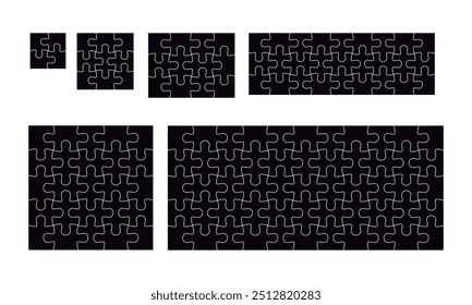 Plantillas planas del Vector del rompecabezas fijadas en color negro. Vector de trazo editable.	