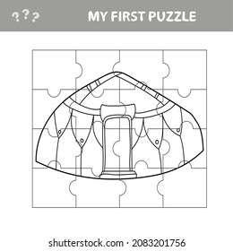 Jigsaw puzzle - Vector Yurt. Game for preschool kids. My first puzzle and coloring book