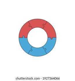 Rad des Puzzles Jigsaw. Rätsel-Kreis für Präsentationen oder Infografiken. Stock-Vektorgrafik einzeln