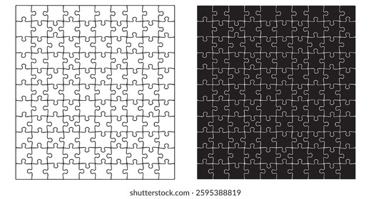 Jigsaw puzzle white and black color. Puzzle grid 10x11. Game mosaic 110 individual parts.