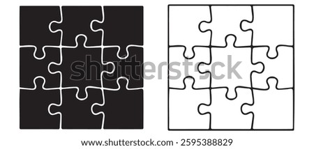 Jigsaw puzzle white and black color. Puzzle grid 3x3. Game mosaic 9 individual parts.