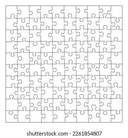 Jigsaw puzzle white color. puzzle grid 10x10. Game mosaic 100 individual parts.