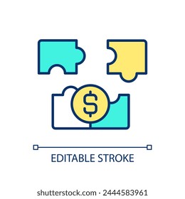 Jigsaw puzzles blue RGB color icon. Investment strategy. Allocating capital process. Different asset. Isolated vector illustration. Simple filled line drawing. Editable stroke