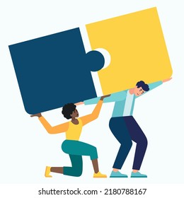 jigsaw puzzles are a great element of team work and search for ideas. business teamwork together people connect puzzle elements. vector illustration in flat style