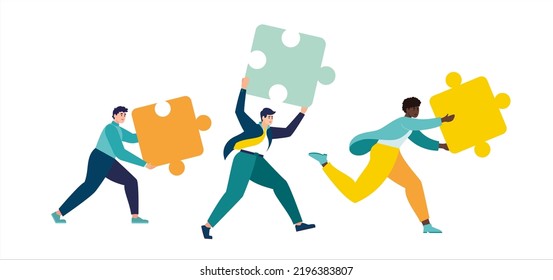 jigsaw puzzles are great element of team work and search for ideas. business teamwork together people connect puzzle elements. vector illustration in flat style