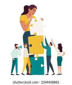 jigsaw puzzles are a great element of team work and search for ideas. business teamwork together people connect puzzle elements. vector illustration in flat style