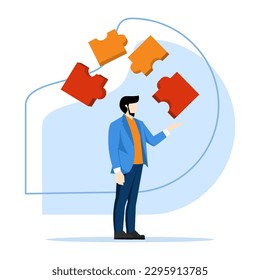 Jigsaw puzzles are a great element of teamwork and brainstorming ideas. business teamwork together people connecting puzzle elements. flat vector illustration on a white background.