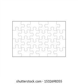 Jigsaw puzzles grid template. Jigsaw puzzle multiple pieces, jigsaws detail frame design. Business assemble metaphor or puzzles game challenge vector illustration
