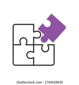 icono rompecabezas sobre fondo blanco, estilo de medio color de media línea, ilustración vectorial