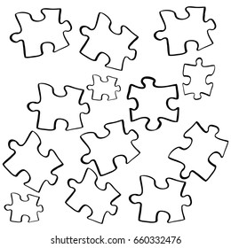 Jigsaw Sketch hand drawn collection isolated on white background. Black and white vector illustration.Vector Cartoon