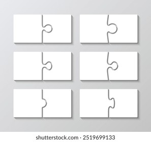 Jigsaw square grids collection. Cutting template with separate details. Simple mosaic backgrounds set. Puzzle pieces scheme for thinking game. Vector illustration.