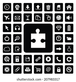 jigsaw and technology icon set 