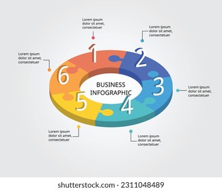 Jigsaw template with number for infographic for presentation for 6 element