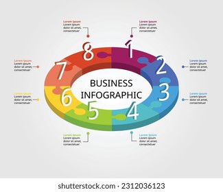 Plantilla de Jigsaw con número para infografía para presentación de 8 elementos
