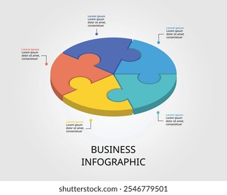 Modelo do quebra- cabeça com número para infográfico para apresentação de 5 elementos