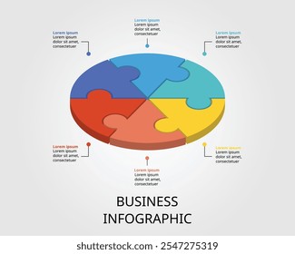 Modelo do quebra- cabeça com número para infográfico para apresentação para 6 elementos