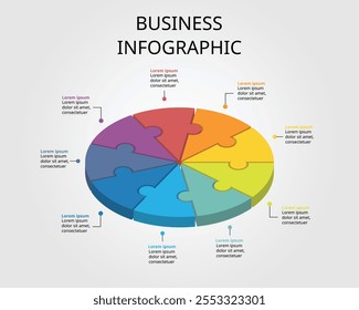 Plantilla de rompecabezas con número para infografía para presentación de 9 elementos