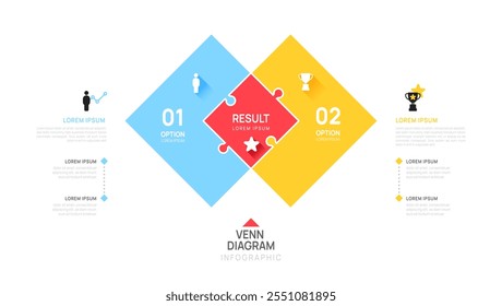 Jigsaw Dreieck Venn-Diagramm Infografik-Diagramm Vorlage für Business-Start-up-Präsentation mit Venendiagramm Elemente Vektorgrafik.	