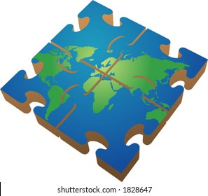 Jigsaw of the world; 3d isomtric vector illustration.