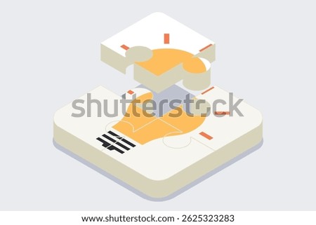 Jigsaw yellow light bulb isometric design, Startup creativity idea technology innovation, vision, solution, business, Thinking, investment concept.