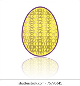 Jigsaw  yellow and purple puzzle Easter egg. Isolated on white
