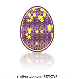 Jigsaw yellow and purple puzzle Easter egg. Isolated on white