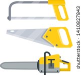 Jigsaw, yellow saw, chainsaw. Electrical appliance. Tool worker, Builder, carpenter and lumberjack. object for installation, repair and technical maintenance. The cutting, carving and felling of trees