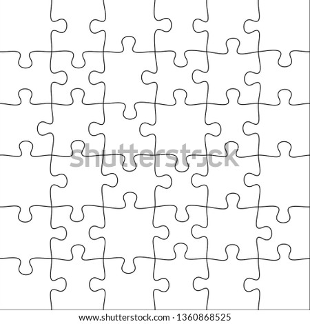 Jigsaws puzzles. Square puzzle 6x6 grid, jigsaw game and join 36 picture pieces. Classic puzzles game element or mosaic part connection vector illustration