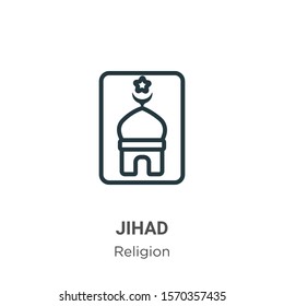 Jihad outline vector icon. Thin line black jihad icon, flat vector simple element illustration from editable religion concept isolated on white background