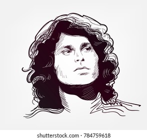 Jim Morrison Vector Sketch Illustration Sixties Rock Star