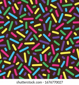 Jimmies colored sprinkles seamless pattern. Perfect for decorating cakes backgrounds, pastries themed wallpaper, packaging, scrapbooking, and giftwrap projects. Surface pattern design.