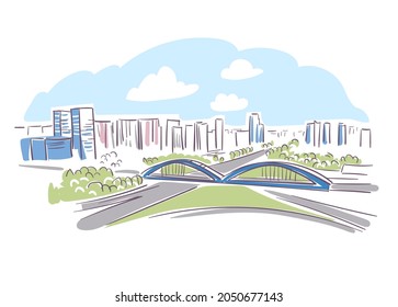 Jinan SD Shandong province China vector sketch city illustration line art sketch