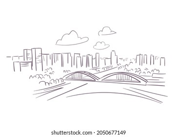 Jinan SD Shandong province China vector sketch city illustration line art sketch